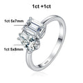 Pear Emerald Cut Moissanite Ring Engagement Rings for Women Two Stone 925 Sterling Silver with Gold Plated Wedding Band