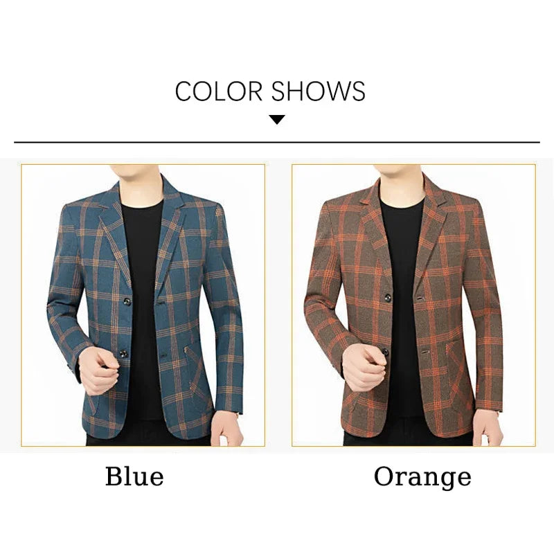 Brand Plaid Striped Business Blazers for Mens 2026 New Spring Autumn Fashion Casual Suit Jacket Men Interview Coat