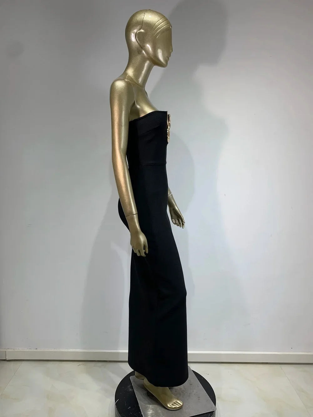 2025 Women Celebrity Sexy Strapless Backless Black Maxi Long Bodycon Bandage Dress Elegant Evening Club Party Outfit