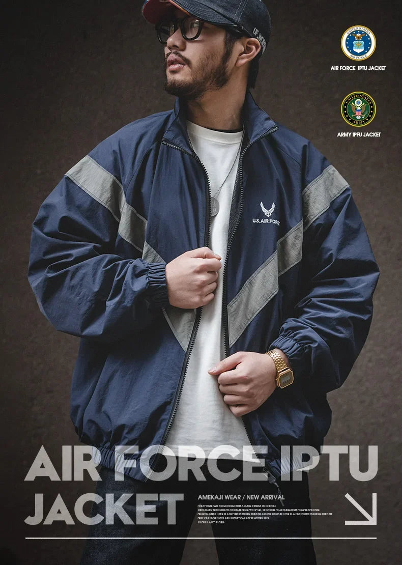 ARMY Reflective Hooded Contrasting Color Bomber Jacket Sports Quick-drying Jacket Loose IPFU Training Suit for Men's Daily