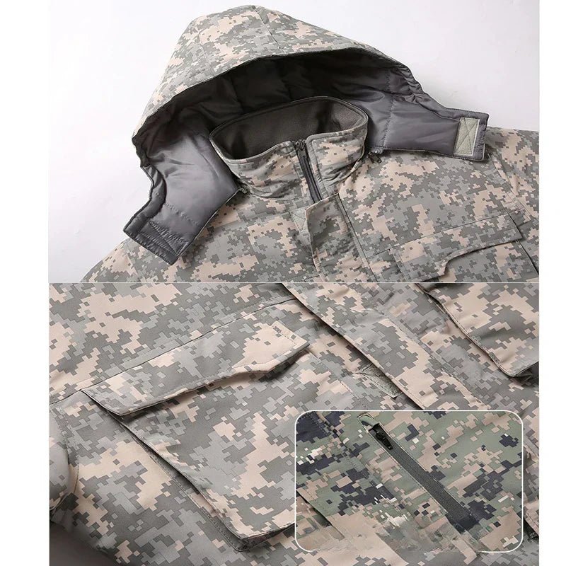 Men Winter Waterproof Thick Cotton Jumpsuit Clothing Outdoor Convenient Sports Camo Jacket Warm Cold Proof Hooded Work Clothes