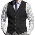 Men Vest Brown Herringbone Solid Color V Neck Waistcoat For Wedding Business Banquet Work Formal Daily Casual Men Suit Vest