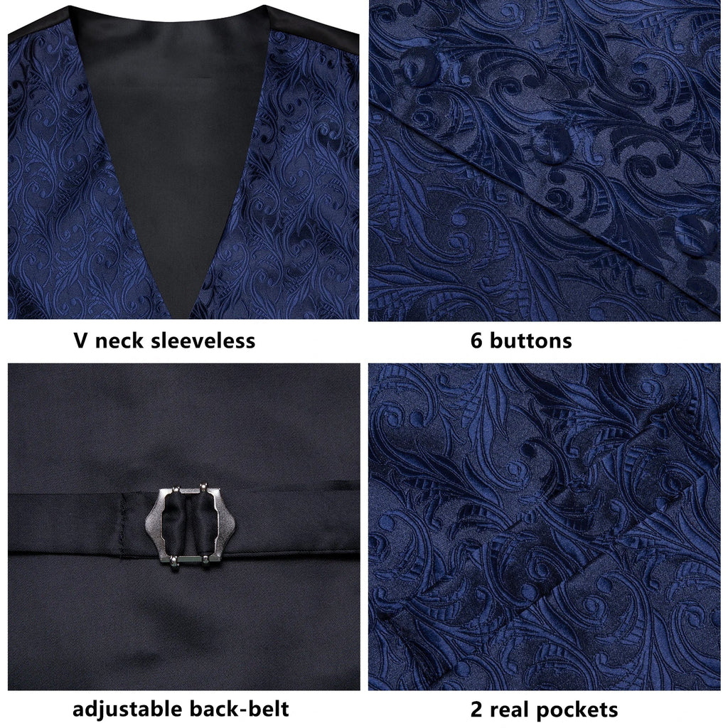 Men's Classic Floral Vest & Tie Hanky Cufflinks Set – Waistcoat for Weddings Events Party Gift