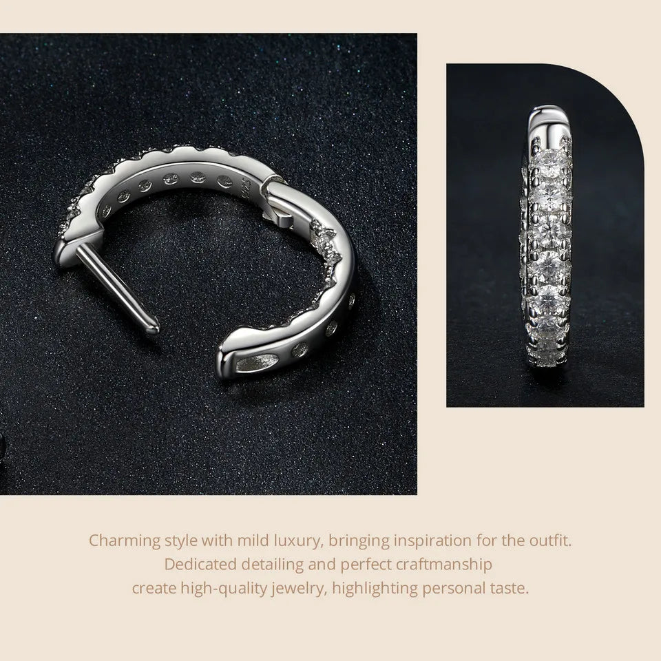 Gold Moissanite Hoop Earrings for Women, 925 Sterling Silver D Color Round Cut Lab Diamond Hypoallergenic Earrings