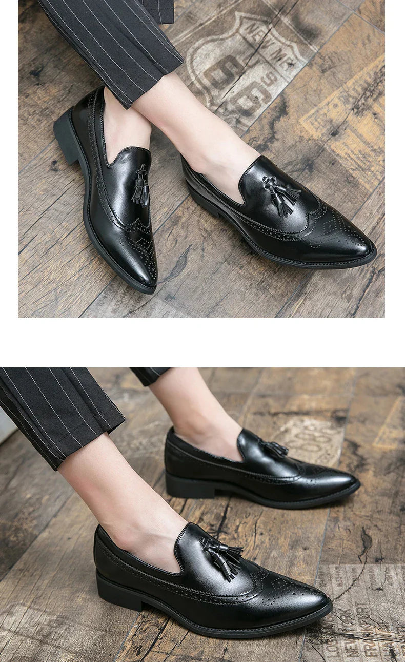 Dress Shoes Men Tassel Formal Leather Shoes Male Classic Social Casual Business Brogue Shoes Wedding Party Leather Loafers Male