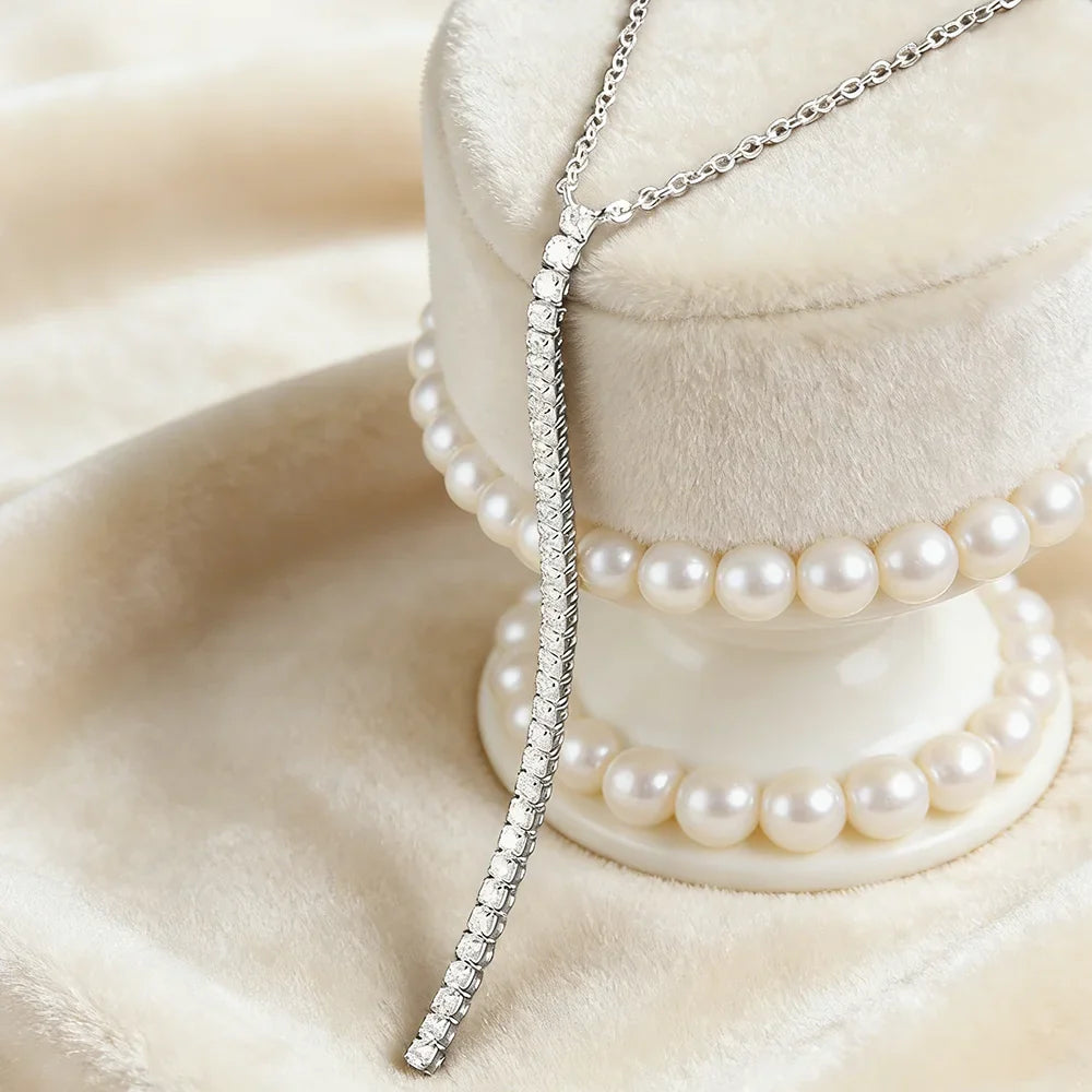 2mm Moissanite Diamond Lariat Tennis Necklace for Women Y-Type Long Tassel Drop NeckChain S925 Sterling Silver Pendant Necklace