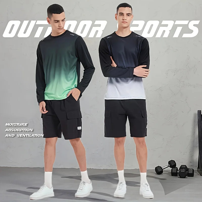 Men's Compression T-shirt, Long Sleeve Crew Neck Sweat-absorbing Quick-drying T-shirts For Men's Fitness Training