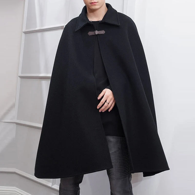 Fashion Men Cloak Coats Lapel Solid Color One Button Cape Trench Streetwear 2023 Casual Male Overcoats Ponchose S-5XL