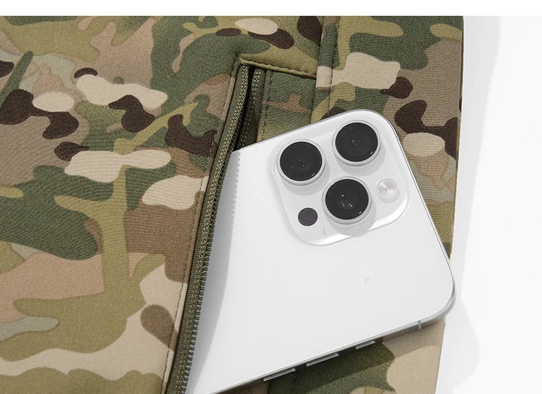 Men's Silent Soft Shell Camouflage Tactical Jacket Waterproof Warm Fleece Hunting Jackets Outdoor Hiking Fishing Hooded Coat