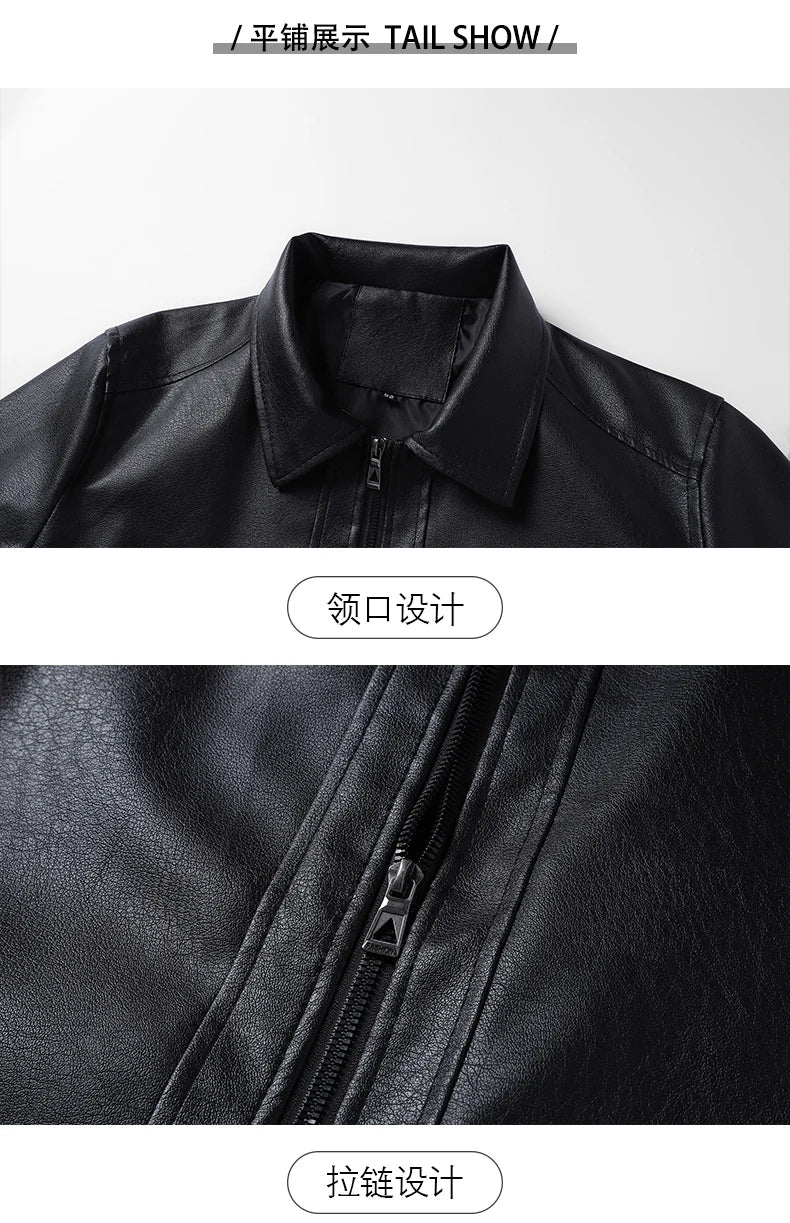 2025 new spring and autumn men's turn-down collar leather jacket men casual coat men's top windproof Loose fit trendy jacket