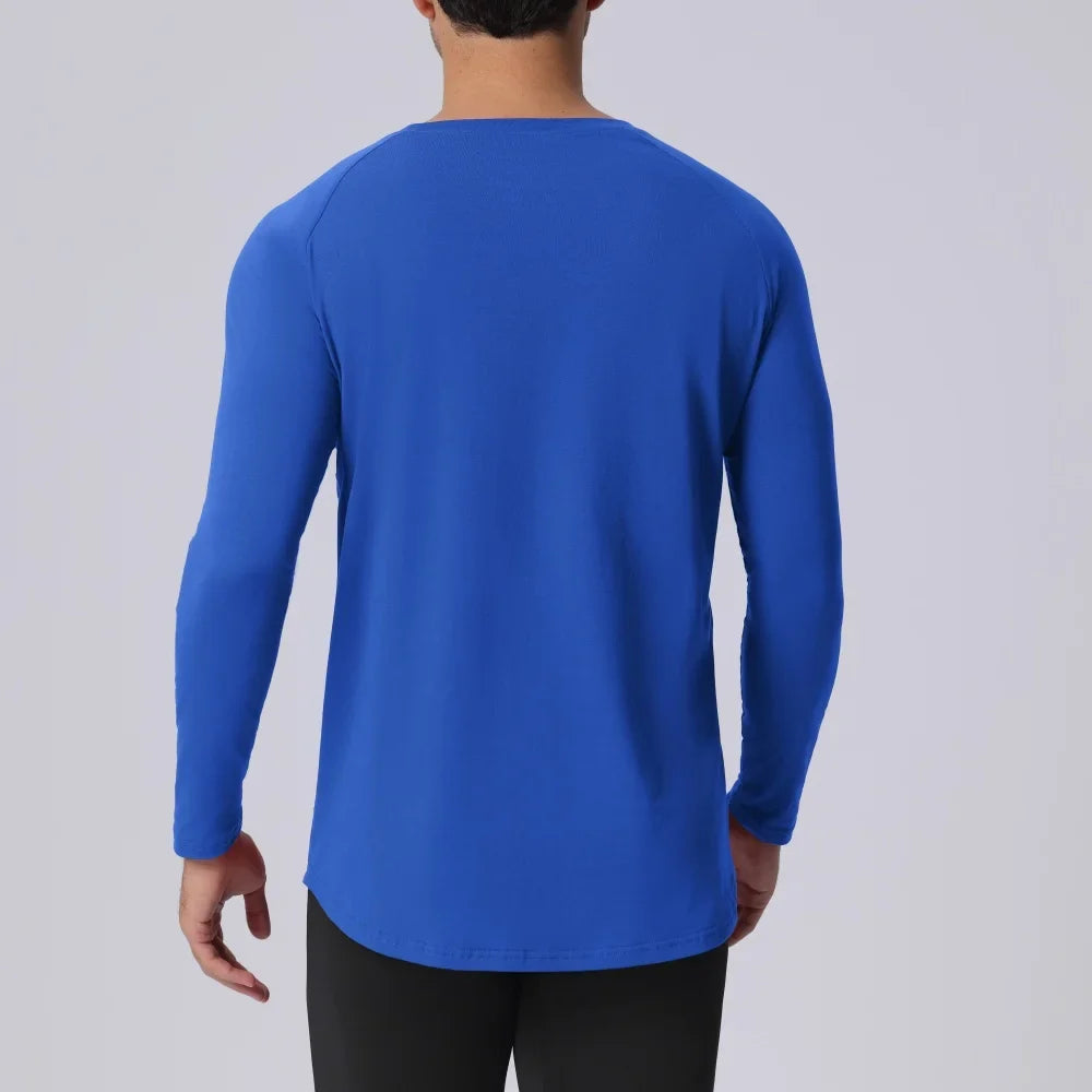 Plain Spring Autunm Cotton Long Sleeve T-shirts Gym Clothing Bodybuilding Fitness Clothing Mens Casual Slim Fit Sports Shirts
