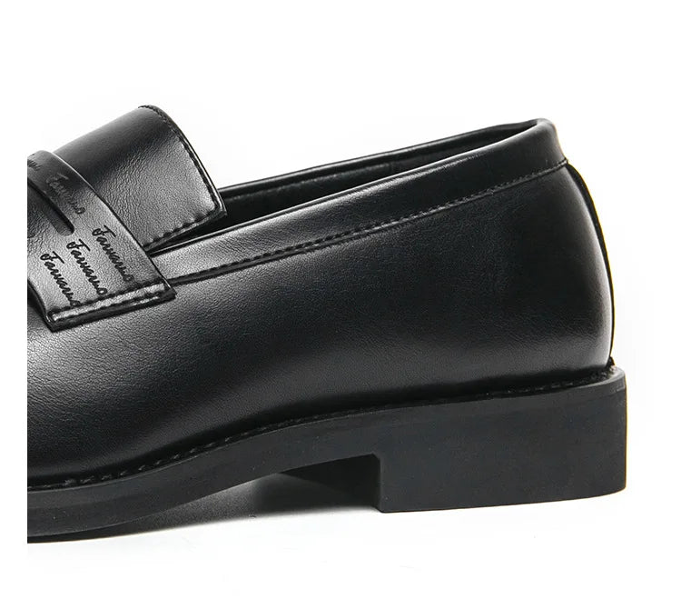 Men's Large Size Thick Bottom Heightening Painted Surface Slip-On Loafers Shoes with Rubber Sole And Ultra Leather Material