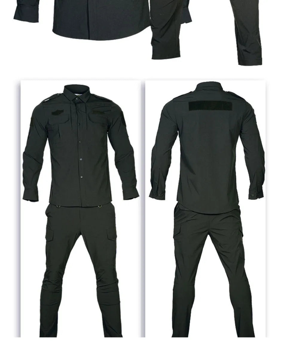 Quick Drying Workwear Suit Men Combat Elastic Tactical Training Set Multi Pocket Man Security Staff Uniform Cargo 2pcs Suits