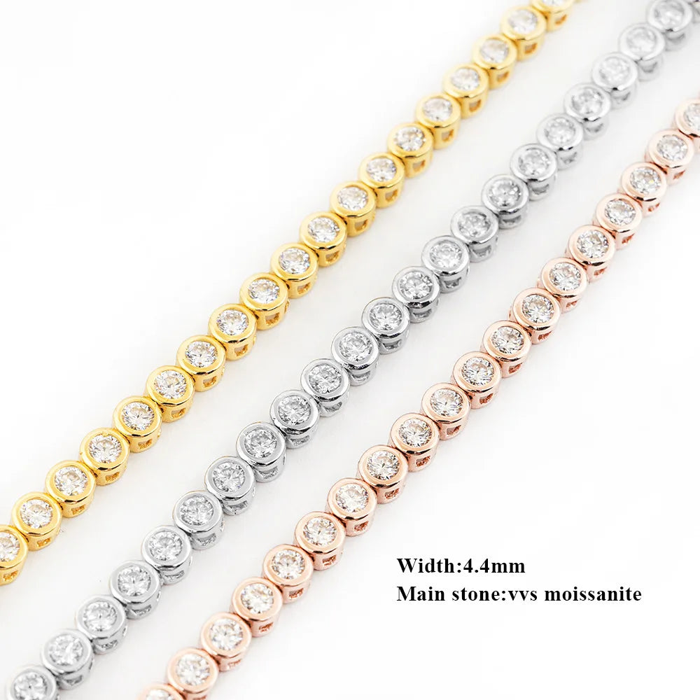 Bezel Full 2/3mm D Color Moissanite Tennis Necklace for Women S925 Silver Plated 18K Gold GRA Certified Diamond Bracelets