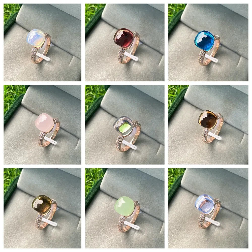 Hot Sale Elegant Candy Color Rose Gold Plated Ring Women Sparkling Zircon Crystal Fashion Jewelry Gift 28 Shades Birthday Gift