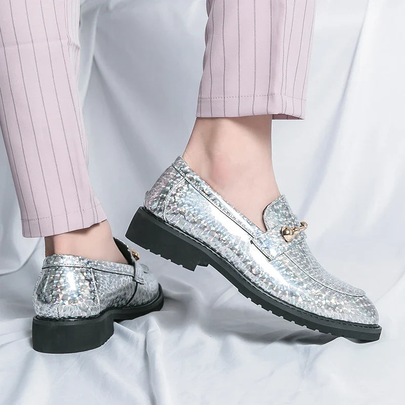 Men's Glossy Leather Shoes European American Luxury Blue High-end Banquet Loafers Commuting Party Dress Formal Shoes Size：38-46