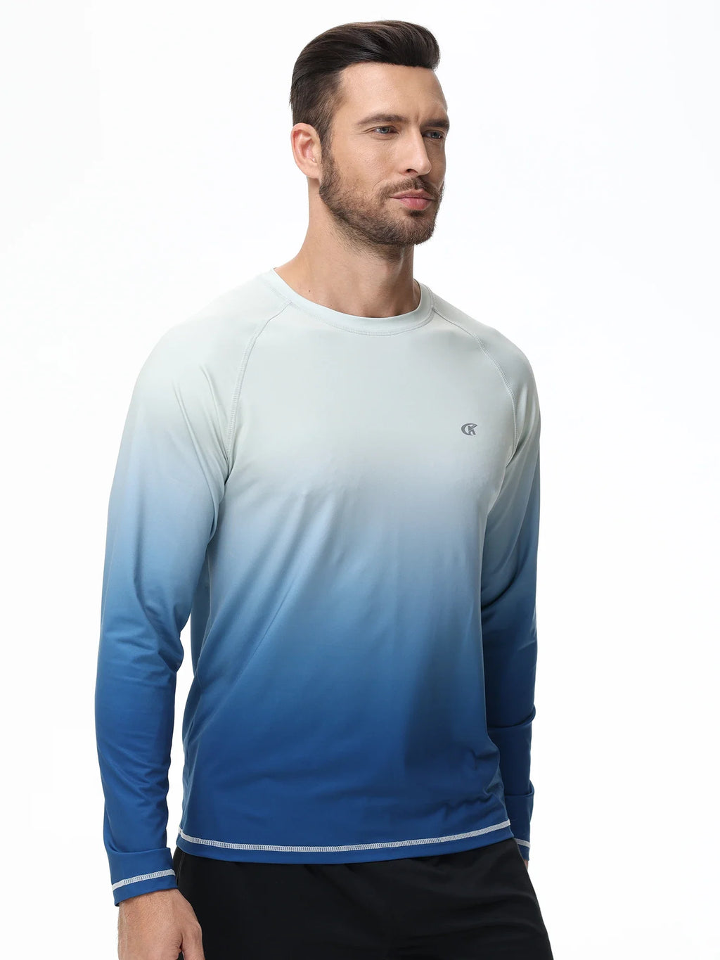 Summer Men's UPF 50+ Beach Swimming T-Shirt, Quick Dry Long Sleeve Fashion Gradient Rash Guard Tops for Sport Fishing Hiking