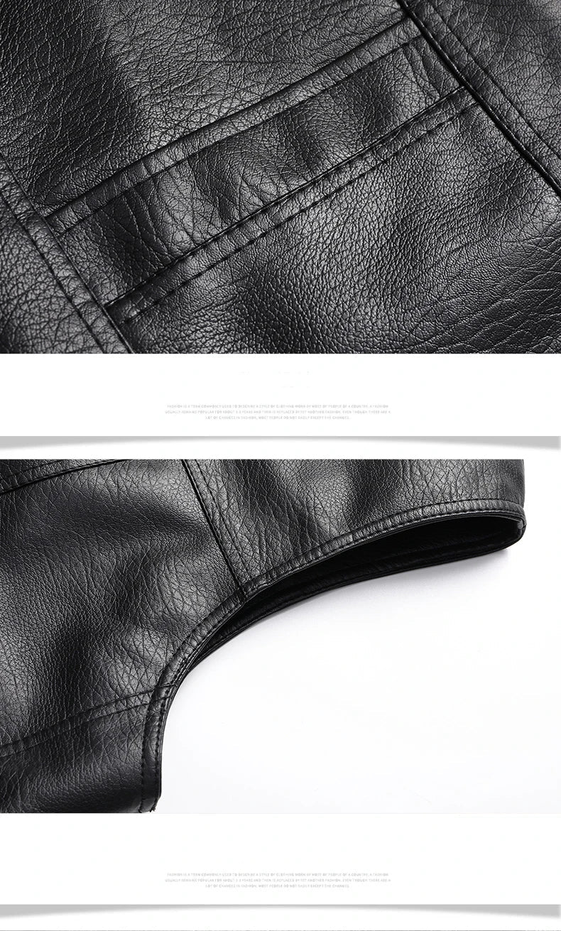 2024 Winter Men Thick Warm Fleece Leather Vest Coat  Male V-Neck Single Breasted Vest Casual Male Clothing Outerwear