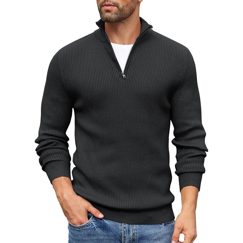 Men's Turtleneck Pullover Sweaters Zip Knitted Jumper Winter Sweater Long Sleeve Work Warm Coats Slim Fit Lightweight Outwear