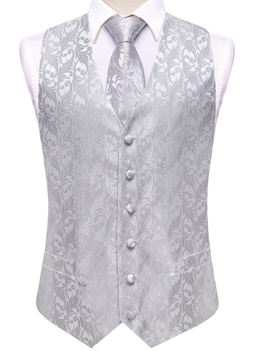 Men's Classic Floral Vest & Tie Hanky Cufflinks Set – Waistcoat for Weddings Events Party Gift