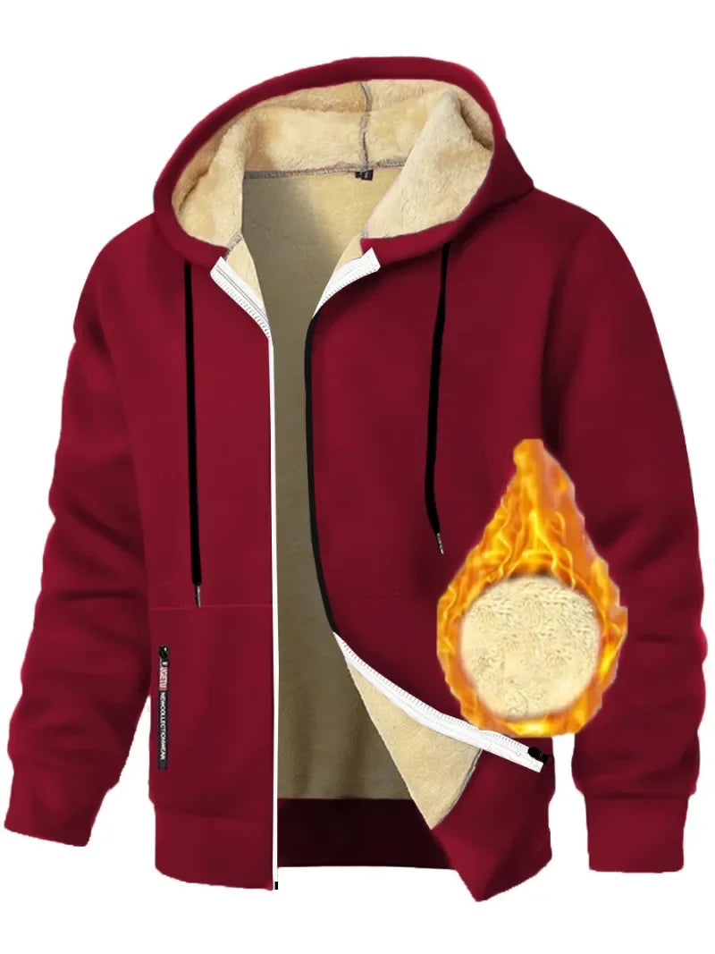 Animal Game Casual Hoodies for Men Heavyweight Fleece Sweatshirt Thick Sherpa Lined Hooded Zipper Jacket Thick Streetwear Coats