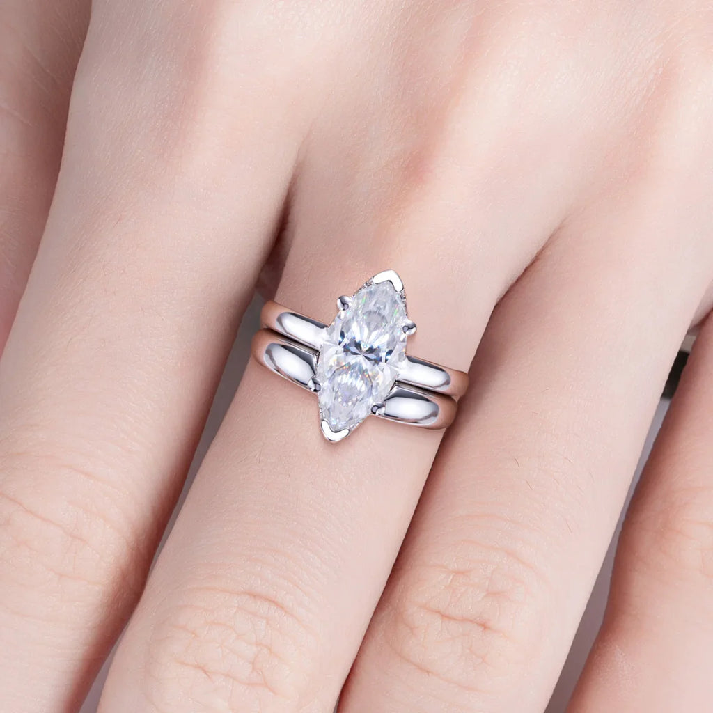 3ct Marquise Cut Moissanite Wedding Bands Ring 18k Gold Plated 925 Sterling Silver Solitaire Bridal Rings Set for Women