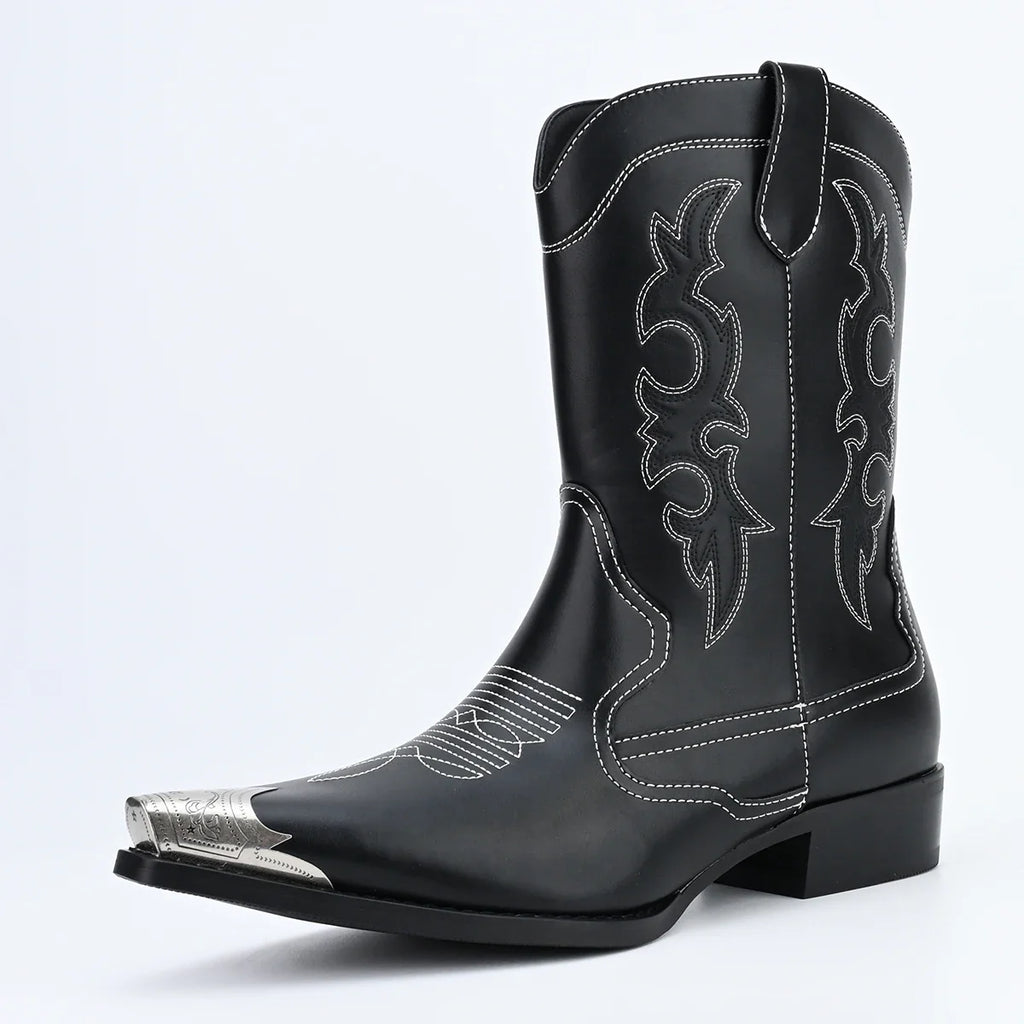 Men's Retro Casual Embroidered Pointed Cowboy Boots Metal Head Men's Boots