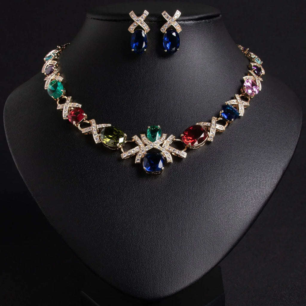 Pop Hot Stereo Jewelry Oil Painting Necklace Earrings Premium Multi-Color 2-Piece Wedding Travel Women's Holiday Gift M-1000
