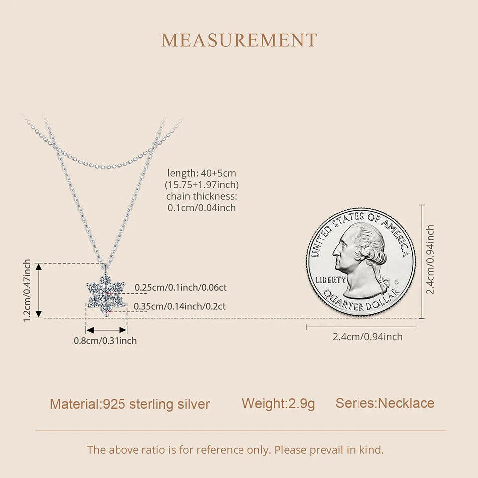 Double-layer Moissanite Necklace for Women, 925 Sterling Silver Snowflake Pendant Necklace for Women Dazzling Winter Gift