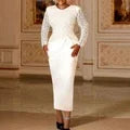 Women Dresses Formal Long Sleeve Crew Neck Evening Gown