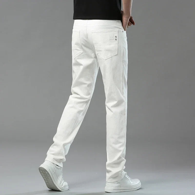 2025 Autumn Men's Elastic Colorful Jeans Breathable Casual  Straight Fitted Solid Color Denim Pants Korean Fashion Trousers