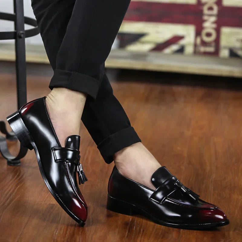 Men’s Fashion Tassel Dress Shoes – Classic Slip-On Leather Loafers (Black, Brown)
