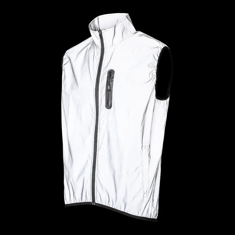 Full Reflective Jacket with Hoodie High Visibility Waterproof Wind Breaker Men Women Hiking Cycling Running Safety Vest