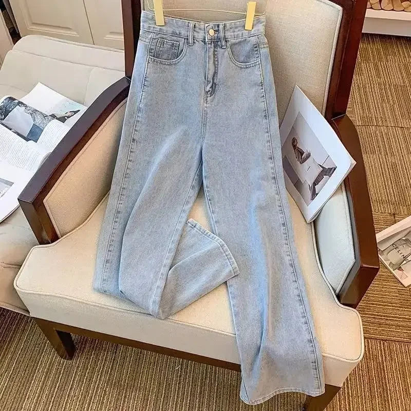 High Waist Straight Leg Jeans Long Trousers for Women