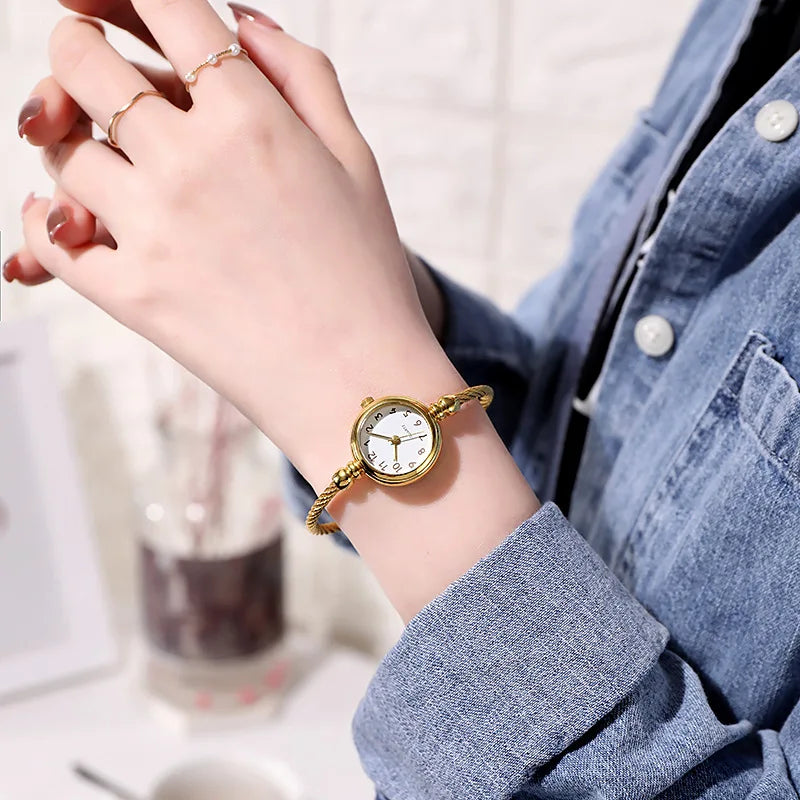Luxury Women's Watch Small Gold Bangle Bracelet Watches Stainless Steel Retro Ladies Quartz Wristwatch Female Thin Chain Clock