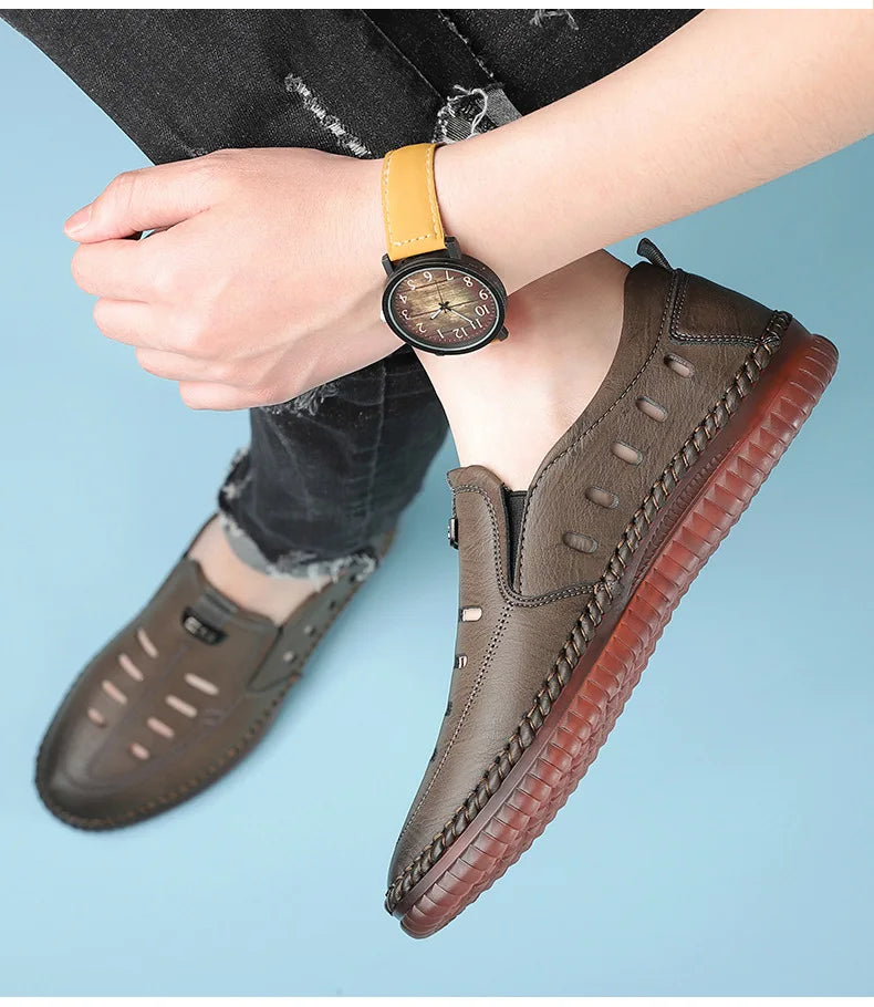 Solid Color Business Casual Shoes for Men Breathable Hallow Leather Sandals Male New Designer Fashion Summer Shoes Man