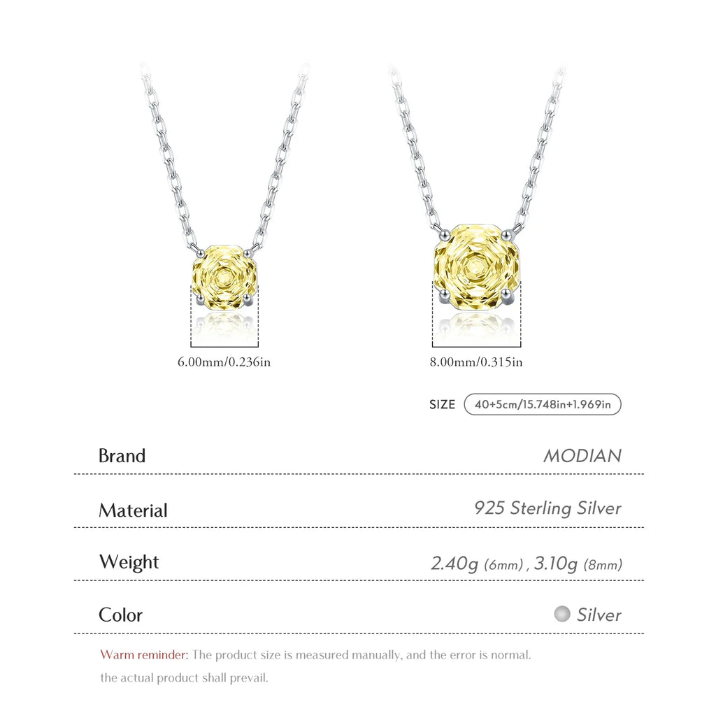 925 Sterling Silver Pendant Necklace Dazzling Light Yellow Rose Cut Zirconia Necklaces For Women Fine Jewelry