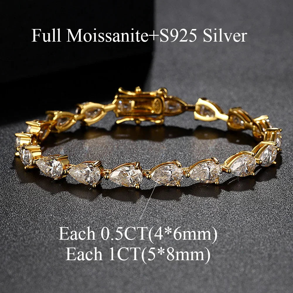 Full Moissanite Tennis Bracelet For Women S925 Sterling Silver Pear Lab Diamond Sparkling Luxury Fine Jewelry