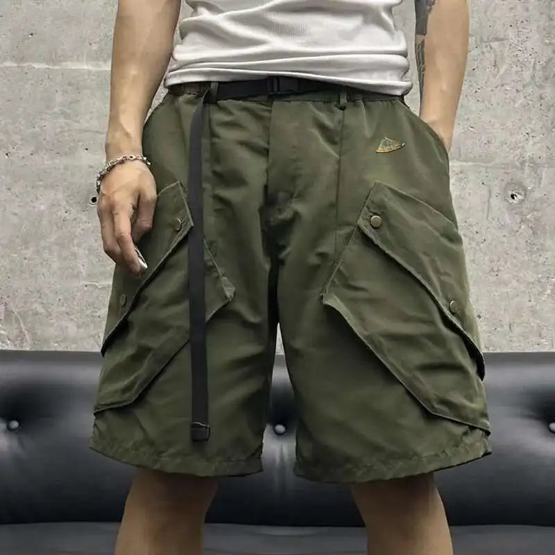 Summer New Men Tide High Street Drawstring Pocket Sports Casual Safari Style Shorts Loose Light Luxury Simple Capris HK4528