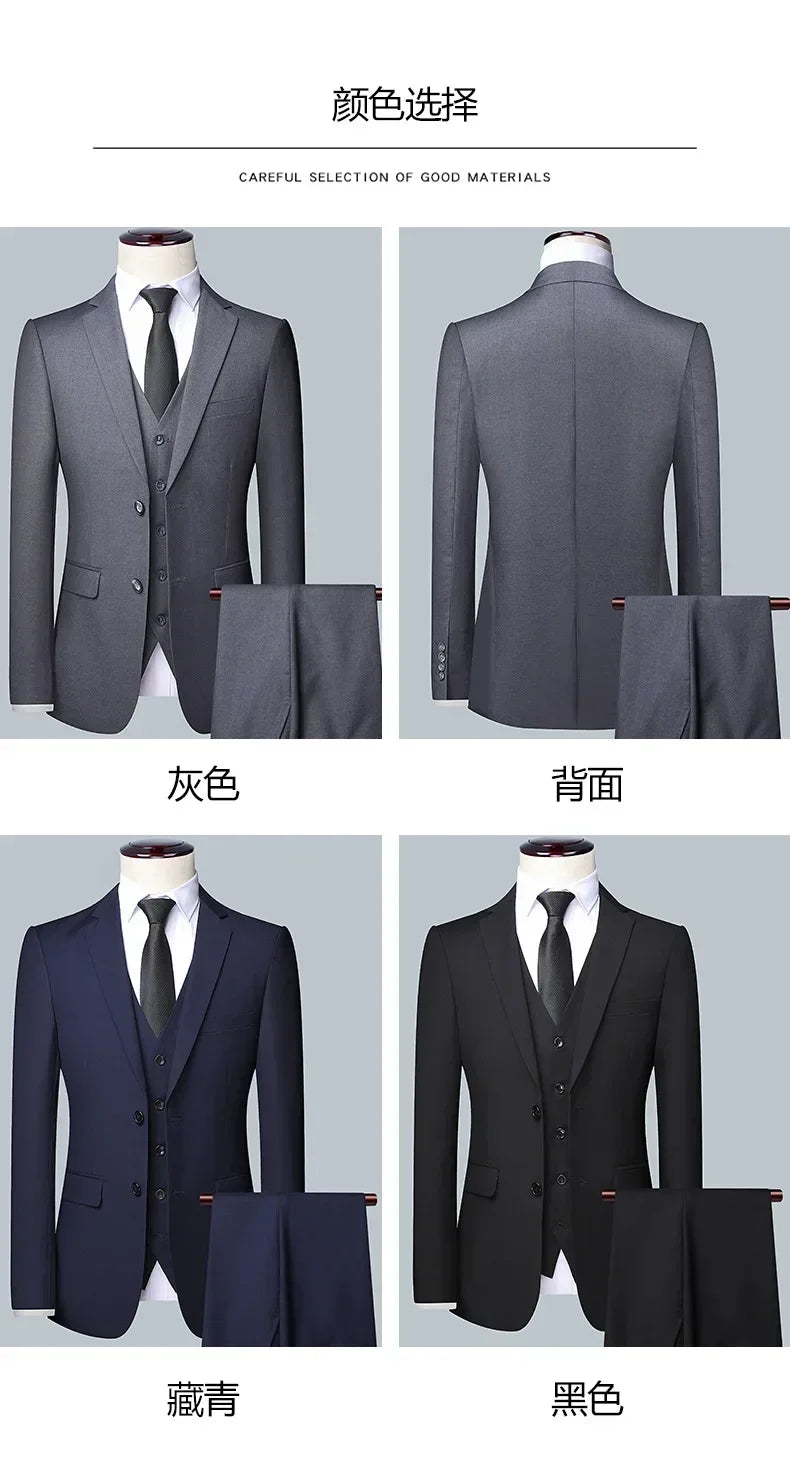 Suit  Outdoor Gentleman Solid-color Men's Fashionable Formal Business Wedding Hosting Banquets Casual and Fitted Gentle Suit