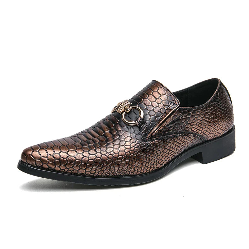 Retro Bronze Loafers Non-Slip Men Shoes Pointed Toe Dress Leather Shoes Luxury Brand Social Dress Shoe Male Comfortable for Men