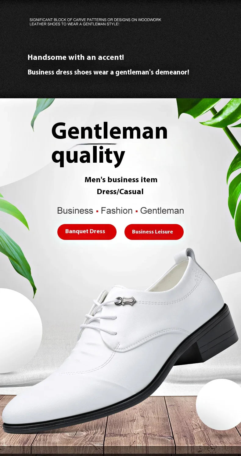 Business Men Oxford Leather Shoes Elevator Man Height Increase Insole 6CM White Black Thick Soled Formal Casual Shoes