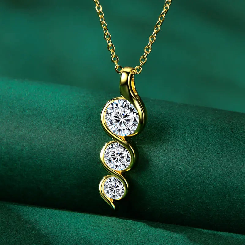 Round Cut Moissanite Twisted Pendant Necklaces for Women 925 Sterling Silver Jewelry Chains Wedding Gifts with Certifie