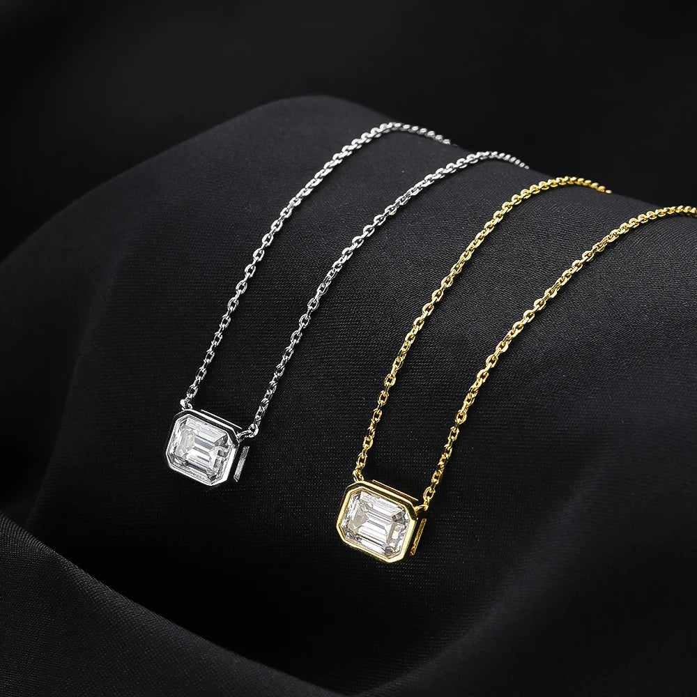 KNOBSPIN 6*8mm 2ct Emerald Cut Moissanite Pendant Diamond with GRA 100% s925 Sterling Silver Plated 18k Gold Necklaces for Women
