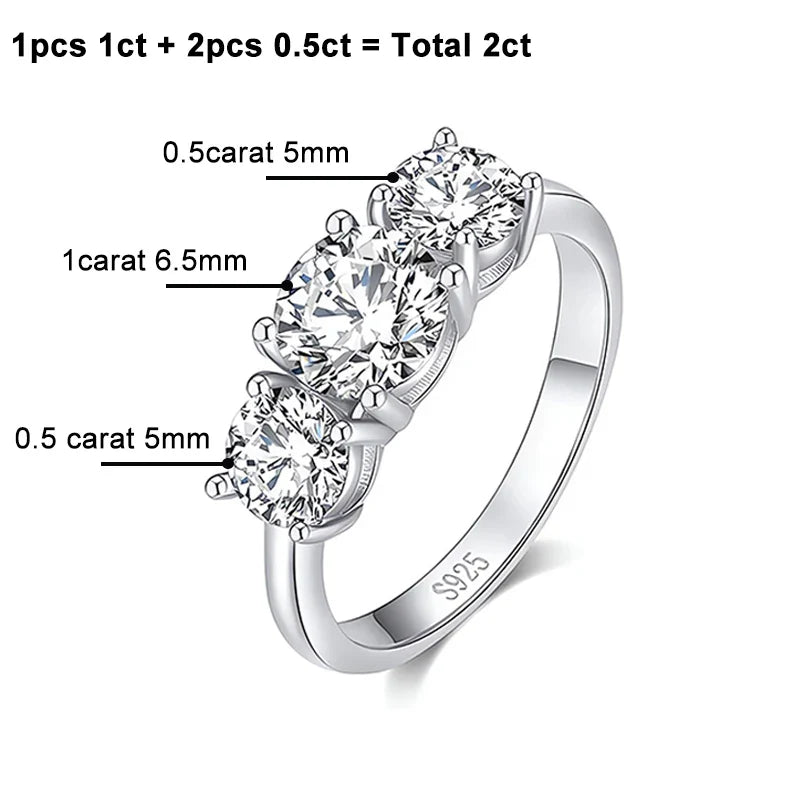4CT Moissanite Engagement Ring for Women 3-stone S925 Sterling Silver with Gold Plated Wedding Band Promise Diamond Rings