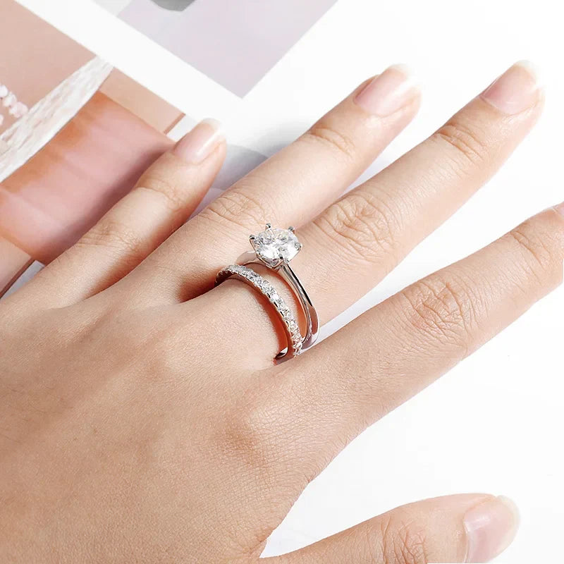 2mm Certified Moissanite Ring for Women Full Diamond Enternity Band S925 Sterling Silver Plated White Gold Jewelry