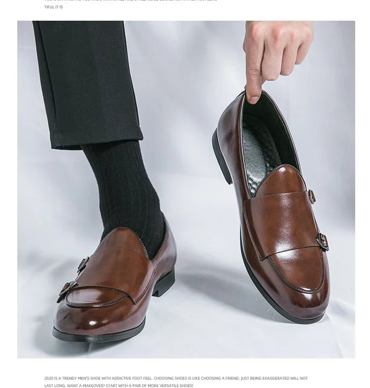 Man Leather Shoes Formal Monk Man Business Office Male Casual Dress Derby Shoes Buckle Wedding Party Luxury Botas Para Hombre