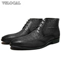 Luxury Brand Men Ankle Boots Shoes Black Brown Crocodile Prints Lace-up Mens Dress Boots Genuine Leather Dress Boots Men