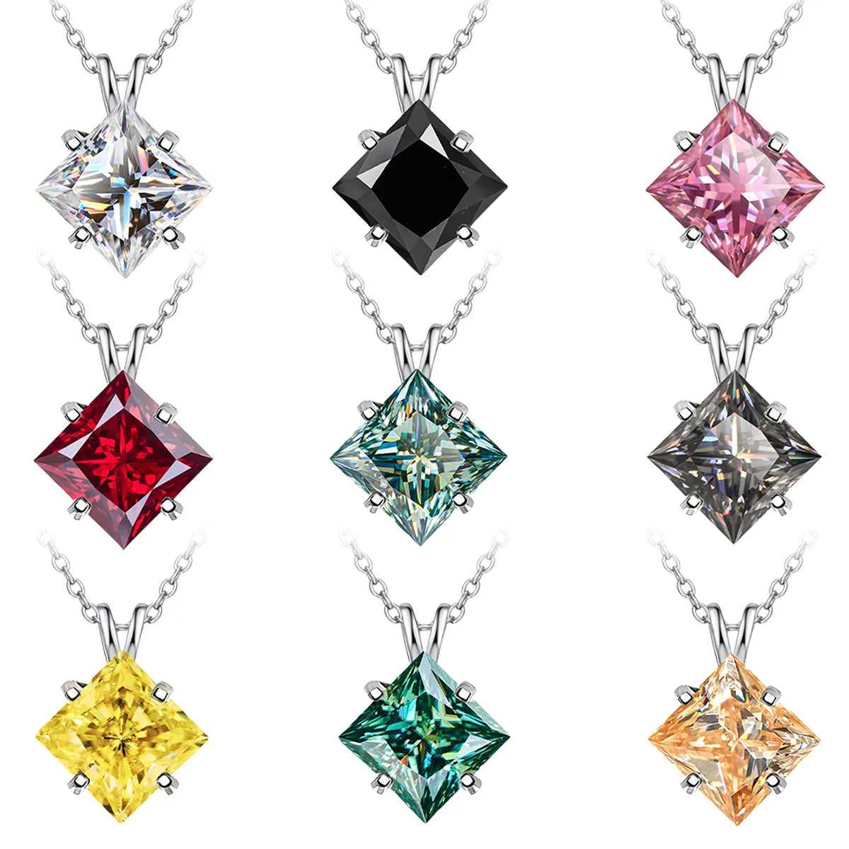S925 sterling silver inlaid with colorful princess cut GRA Moissanite pendant,clavicle chain necklace for women gifts