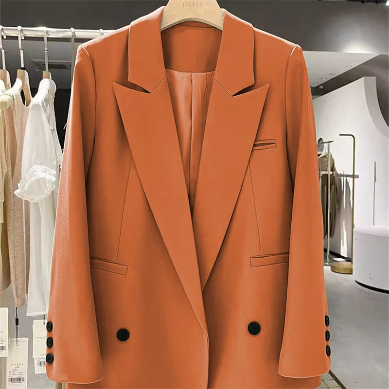 Yellow Casual Women's Small Suit Jacket Trendy  Design Spring Autumn New Korean Style Long Sleeve Fashion Top